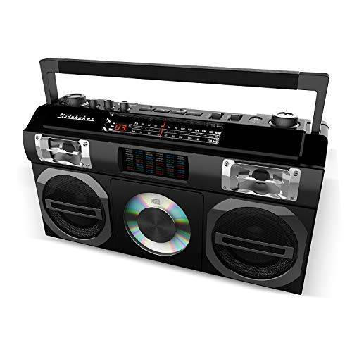 Studebaker SB2149B 마스터 블래스터 블루투스 붐박스 3 Way 파워, AM/ FM 라디오, USB 포트, CD 플레이어 MP3 재생, LED EQ and 10 와트 RMS 스피커 in 블랙