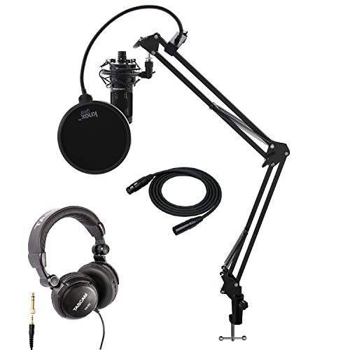 Audio-Technica AT2020 콘덴서 스튜디오 마이크,마이크로폰 스튜디오 헤드폰,헤드셋, Knox 기어 팝 필터, 붐 암, 충격 마운트 and XLR 케이블 번들,묶음 (6 아이템)