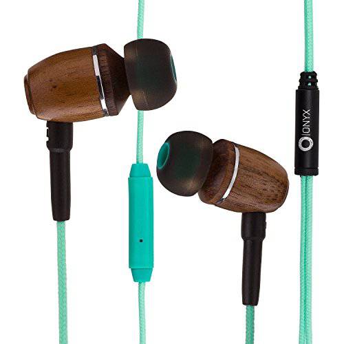 Onyx ELO 프리미엄 정품 우드 in-Ear Noise-isolating Headphones|Earbuds|Earphones 마이크,마이크로폰 (Turquoise 블루)