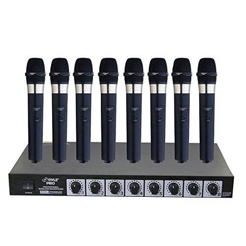 Pyle VHF 무선 System-Rack 장착가능 8 채널 무선 세트 w/ 8 소형,휴대용 마이크, 혼합 1/ 4 Outputs-DJ, 노래방, 회의 스피커- Pyle PDWM8400