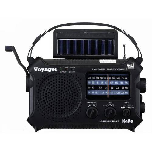 Kaito KA500IP-BLK Voyager 태양광/ Dynamo AM/ FM/ SW NOAA 날씨 라디오 경보 and 휴대폰, 스마트폰 충전, 블랙