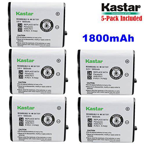 Kastar HHR-P511/ HHR-P402 배터리 (5-Pack), 타입 24/ 30 NI-MH 충전식 무선 전화 배터리 3.6V 1800mAh, 교체용 파나소닉 HHR-P511, HHR-P402, P-P511, P-P511A, HHR-P402A