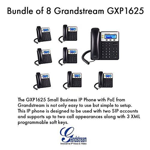 Grandstream GXP1625, 2 SIP acct., SMB IP 폰, Multi-language PoE 번들,묶음 of 8
