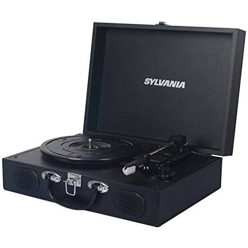 SYLVANIA STT104BT-Black 휴대용 USB 블루투스 Encoding 턴테이블 LP레코드 플레이어 in 수트케이스
