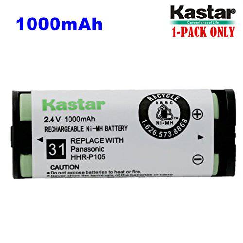 Kastar HHR-P105 배터리 (1-Pack), 타입 31, NI-MH 충전식 무선 전화 배터리 2.4V 1000mAh, 교체용 파나소닉 HHRP105 HHR-P105 HHRP105A HHR-P105A KX242 KX-242 KX2420 KX-2420 KX2421 KX-2421 KX2422 KX-2422 KXTG5779 KX-TG5779 Dantona BATT105 BATT-105 Empire CPH508 CPH-508 GE 86420 Lenmar CB0105 CB-0105 어바이어 3920 Interstate ATEL0014, TEL0014, TEL-0014