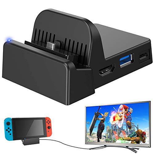 Ponkor  닌텐도스위치 도크, 미니 휴대용 스위치 탈부착 스테이션 HDMI 4K TV 어댑터 스위치 충전 도크 세트 Ideal 교체용 공식 닌텐도스위치 충전 도크