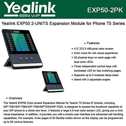 Yealink EXP50 확장 모듈 폰 SIP-T58V- T58A- T56A- T54S- T52S