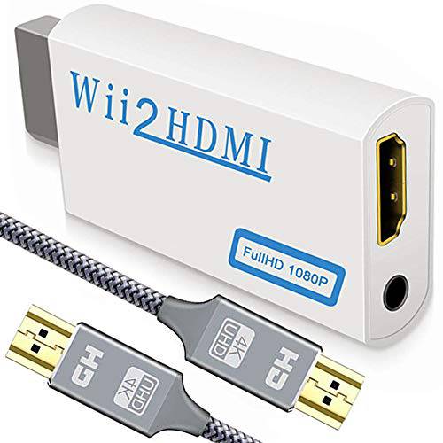 업그레이드된 Version Wii to HDMI 컨버터, 변환기+ 6.6ft 고속 HDMI 케이블 - Wii2 HDMI 1080P 720P HD 커넥터 3.5mm 오디오 잭 지원 모든 Wii 디스플레이 모드, 호환가능한 풀 HD 디바이스