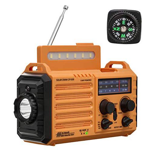 NOAA 날씨 라디오, 응급시 휴대용 날씨 경보 라디오, AM/ FM/ 단파 날씨 라디오 NOAA 경보, 태양광/ 핸드 크랭크/ 충전식 배터리/ AC 플러그 전원, USB 폰 충전, LED 플래시라이트,조명/ 독서 램프
