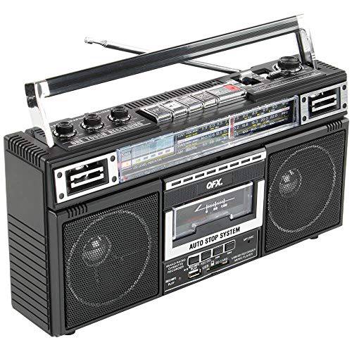 QFX J-220BT ReRun x 카세트 플레이어 붐박스 4-Band 라디오, MP3 컨버터, 변환기, and 블루투스