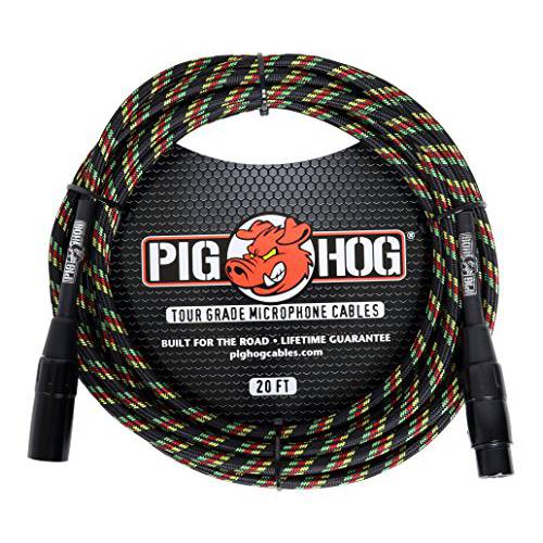 Pig Hog PHM20RAS Rasta 줄무늬 직물 고 퍼포먼스 XLR 마이크,마이크로폰 케이블, 20 Feet