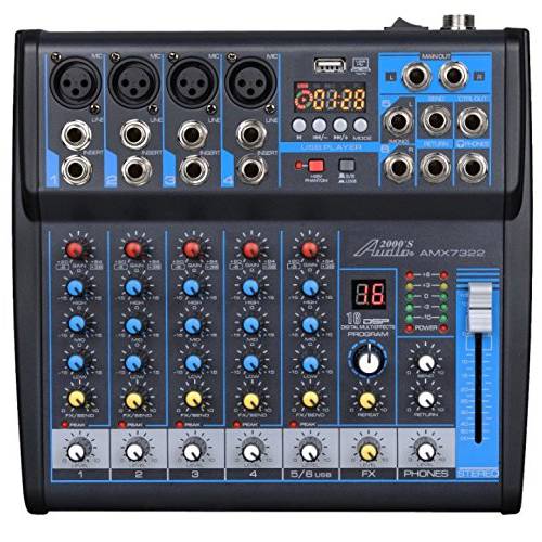 Audio2000’S AMX7322-Professional Six-Channel 오디오 믹서,휘핑기 USB 인터페이스, 블루투스, and DSP 사운드 효과 (AMX7322)