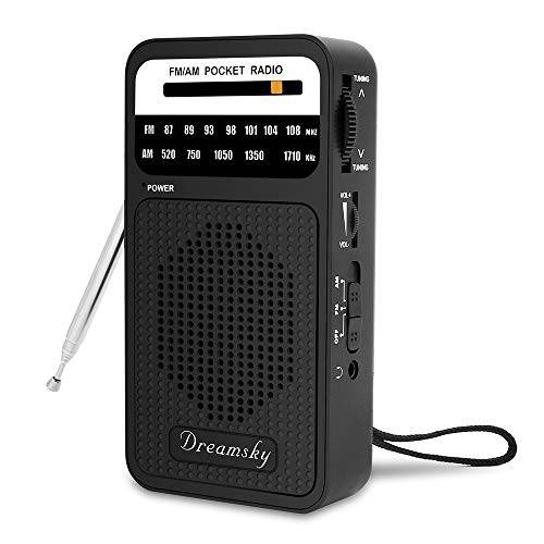 DreamSky  포켓 라디오, 배터리 작동 AM FM 라디오 큰소리 스피커, Great 리셉션, 이어폰 잭, Ideal 선물 노인, 휴대용 트랜지스터 라디오 산책, 캠핑
