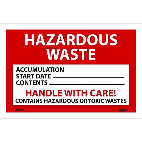 NMC HW20ALV Hazardous Waste Accumulation 시작 Date_ Contents_ 손잡이 케어 포함 Hazardous OR 독성 WASTES 라벨  PS 비닐 Hazardous Waste 라벨