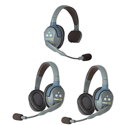 Eartec UL312 UltraLITE 풀 듀플렉스 무선 Intercom 2 Way 커뮤니케이션 시스템 3 사용자 - 1 ULSM Single-Ear 마스터 헤드폰,헤드셋 and 2-Pack of ULDR 듀얼 이어 원격 헤드셋