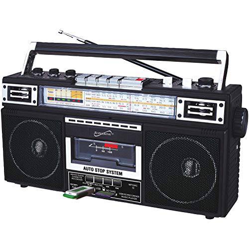 초음속 - 레트로 4 밴드 라디오&  카세트 플레이어 블루투스, Boomboxes - 블랙 (SC-3201BT)