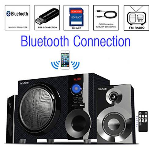 Boytone BT-215FD 무선 블루투스 스테레오 오디오 스피커 55 W 파워풀 사운드, 베이스 시스템, FM 라디오,  리모컨, 원격, Aux-in 포트, USB/ SD/ Phone’s 노트북