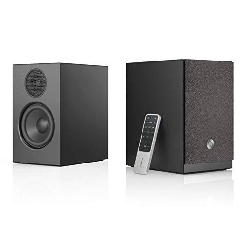 Audio Pro A26 하이파이 스테레오 블루투스 와이파이 전원 무선 Multi-Room 북쉘프 스피커 컴팩트 TV 가상 써라운드 사운드- 쌍, 세트, 블랙