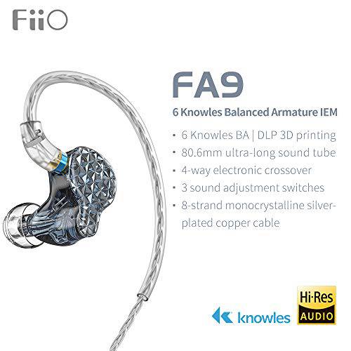 FiiO FA9 Knowles 6 밸런스 전기자 드라이버 in-Ear 하이파이 이어폰 탈착식 MMCX monocrystalline Silver-Plated 구리 케이블 DLP 3D Priting, 고 해상도 스마트폰/ PC/ 태블릿, 태블릿PC (블랙)