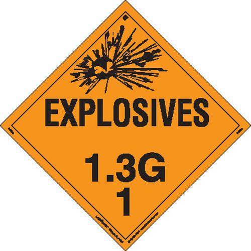 Labelmaster PSR62 Explosive Class 1.3 G Hazmat Placard, 탈부착가능 비닐 (팩 of 25)