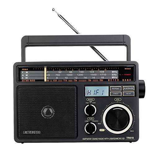 Retekess TR618 단파 라디오 AM FM 라디오 휴대용 트랜지스터 아날로그 라디오 MP3 플레이어 이어폰 잭 작동 by 3 D 배터리 or AC 파워