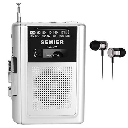 SEMIER  휴대용 카세트 플레이어 레코더 AM FM 라디오 스테레오 -컴팩트 개인 워크맨 카세트 테이프 플레이어/ 레코더 빌트 in 스피커 and 이어폰 -실버