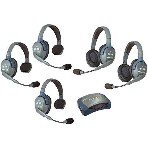Eartec HUB532 UltraLITE 무선 시스템 - 1 허브 풀 듀플렉스 트랜시버, 3-Pack of ULSR Single-Ear DECT 헤드폰,헤드셋, 2-Pack ULDR 듀얼 이어 원격 헤드셋