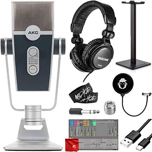 AKG Pro Audio Lyra Ultra-HD Four 캡슐 Multi-Capture 모드 USB-C 콘덴서 마이크,마이크로폰 번들,묶음 Tascam TH-02 Closed 스튜디오 헤드폰,헤드셋, 헤드폰 지지대, Mophead 팝 필터, 케이블 머리고정