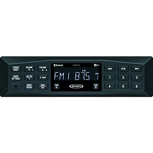 Jensen JWM12A 2-Speaker Zones Slimline AM/ FM|AUX|APP Ready 월마운트 스테레오, 스피커 출력 4X 6 와트, 30 스테이션 Presets (18FM/ 12AM), Receives 블루투스 오디오 (A2DP) and Controls (AVRCP) from 디바이스