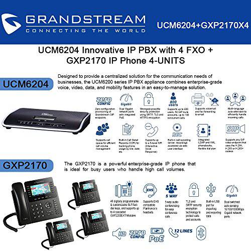 Grandstream UCM6204 IP PBX 4 FXO+ GXP2170 4-UNITS IP 폰