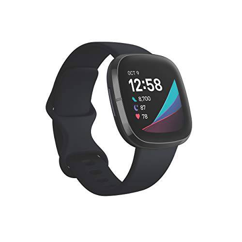 Fitbit Sense Advanced 스마트워치 툴 Heart Health, 스트레스 관리&  스킨 온도 Trends, 카본/ 흑연, 원 사이즈 ( S& L 밴드 포함)