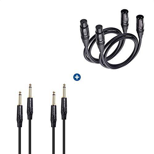 Cable Matters 2-Pack 프리미엄 XLR to XLR 마이크,마이크로폰 케이블 3 Feet& 1/ 4 인치 TS to TS 전기,자동,전동 기타 케이블