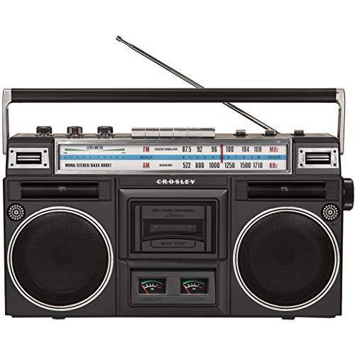 Crosley CT201A-BK 레트로 블루투스 붐박스 카세트 플레이어 AM/ FM 라디오 and 베이스 부스트, 블랙