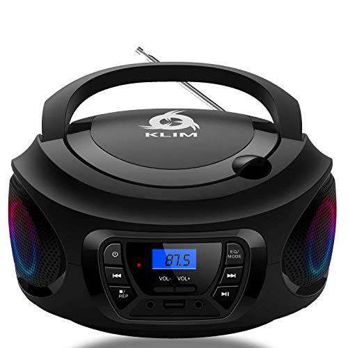 KLIM CD 붐박스 휴대용 오디오, FM 라디오, 충전식 배터리, 블루투스, MP3 and Aux. Equipped 네오디뮴 스피커, [2020 출시] 업그레이드된 CD 레이저 렌즈.
