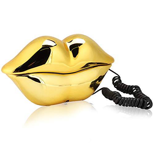 귀여운 Desktoop 유선전화 전화, Funny 립 쉐입 폰 클리어 사운드 가정용 장식 선물 Friends(Gold)