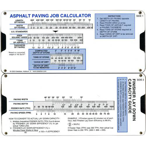 Asphalt Paving Job 계산기 슬라이드 Rule