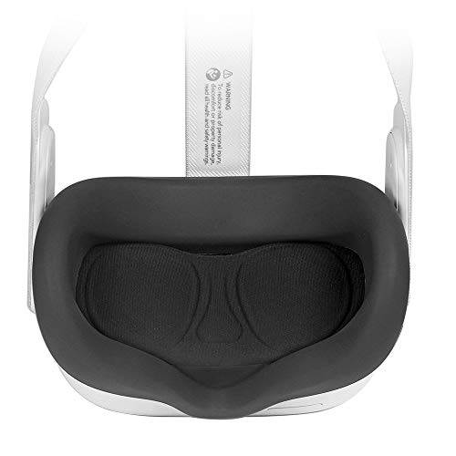 MASiKEN VR 페이스 실리콘 커버 마스크&  페이스 패드 오큘러스 퀘스트 2 페이스 쿠션 커버 땀방지, 2 in 1 페이스 커버+ VR 렌즈 프로텍트 커버 (블랙)