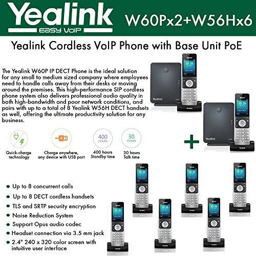 Yealink IP 폰 W60P (2-UNITS) is a 번들,묶음 of W60B 베이스 and W56H 핸드셋+ (6-UNITS) W56H 핸드셋