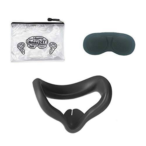 실리콘 페이스 커버&  렌즈 보호 세트 오큘러스 퀘스트 2 VR 헤드폰,헤드셋 (블랙)