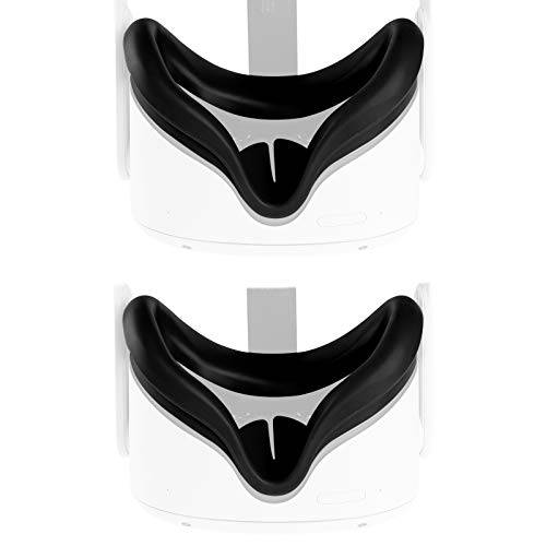 (2 팩) Seltureone  실리콘 VR 페이스 패드 호환가능한 오큘러스 퀘스트 2, 페이스 아이 쿠션 커버 마스크 스킨, 땀방지 지워짐,씻어짐, 블랙
