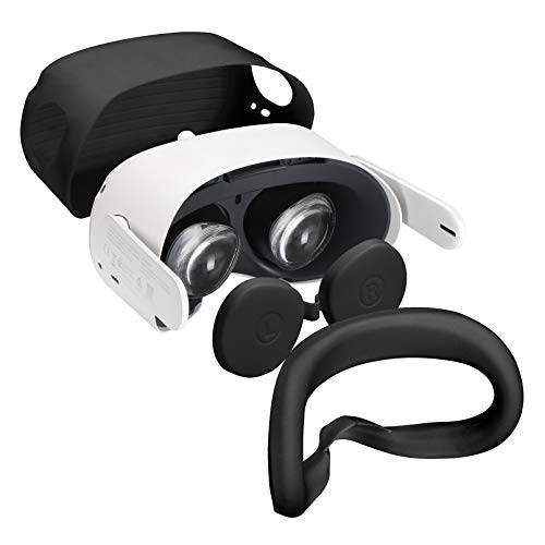 X-super Home  실리콘 커버 세트 3pcs 오큘러스 퀘스트 2 - 페이스 커버 마스크 - 렌즈 커버 캡 - 소프트 VR 쉘 케이스 보호 모든 헤드셋 바디 Q2 (블랙)