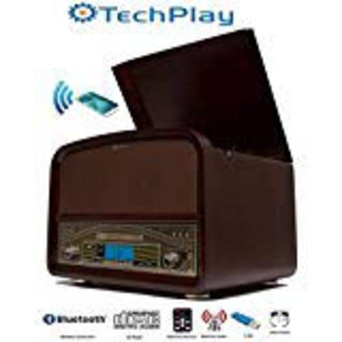 TechPlay TCP9560, 하이 파워 20W 레트로 나무 3 스피드 블루투스 턴테이블, CD 플레이어, AM/ FM 라디오, USB 레코딩 and 재생  리모컨. (월넛 우드)