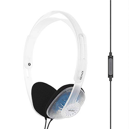 Koss KPH30iCL On-Ear 헤드폰,헤드셋, in-Line 마이크,마이크로폰 and 터치 리모컨, D-Profile 디자인, 유선 3.5mm 플러그 (클리어)