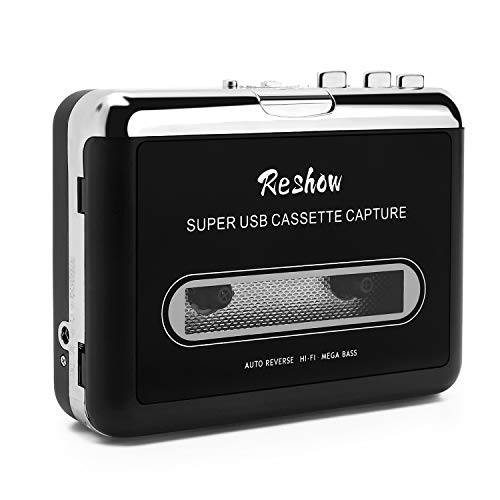 Reshow  카세트 플레이어  휴대용 테이프 플레이어 캡처 MP3 오디오 음악 via USB  호환가능한 노트북 and 개인 컴퓨터  변환 워크맨 테이프 카세트S to 아이팟 포맷 (블랙)