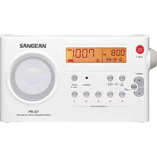 Sangean PR-D7 AM/ FM 디지털 충전식 휴대용 라디오 - 화이트, 원 사이즈