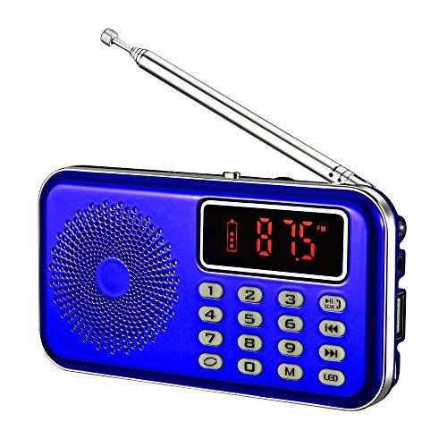 YMDJL 휴대용 AM FM 라디오 블루투스 스피커 and SD 카드 플레이어, MP3 플레이어 헤드폰,헤드셋 소켓, 오토 스캔 Save, 충전식 배터리 트랜지스터 라디오 (블루)