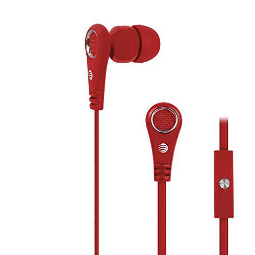 at& T 스테레오 in-Ear 이어폰, 이어버드  마이크, 마이크로폰& Tangle-Free 케이블, 레드 (PEBM01-RED)