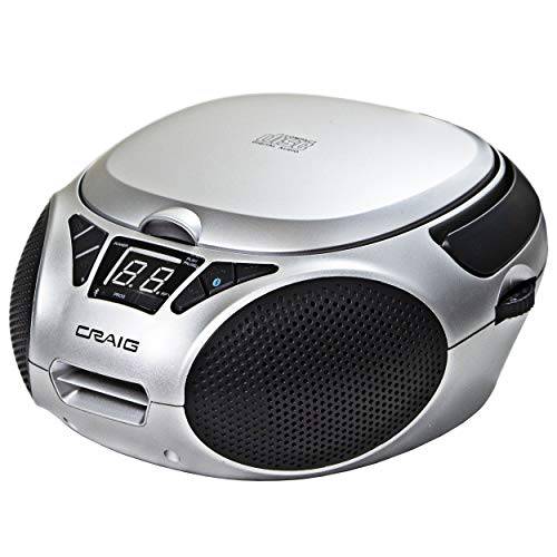 Craig CD6925BT-SL 휴대용 Top-Loading 스테레오 CD 붐박스 AM/ FM 스테레오 라디오 and 블루투스 무선 테크놀로지 in 실버 | LED 디스플레이 | 프로그래밍가능 CD 플레이어 | CD-R/ CD-W 호환가능한 | Aux 포트 |