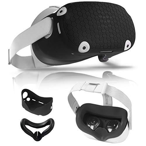 VR 쉘 커버 오큘러스 퀘스트 2, 세척가능 VR 헤드셋 보호, 보호 커버 오큘러스 퀘스트 2 VR 헤드셋, 소프트 안티 스크레치 안티 먼지 (블랙 세트)