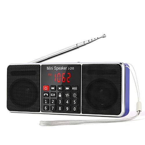 PRUNUS J-288 휴대용 라디오 AM FM 배터리 작동 라디오 블루투스 스피커, 슬립 타이머, Power-Saving 디스플레이, Ultra-Long 안테나, AUX 입력& USB 디스크& TF 카드 MP3 플레이어, NO 수동 프리셋